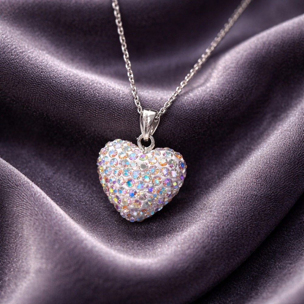 Swarovski Heart Pendant on Solid Silver 925 Chain